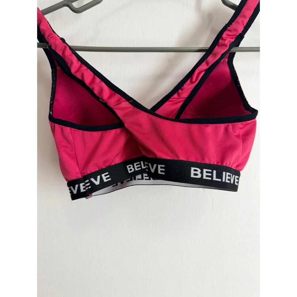 Believe Pink Sports Bra Padded Criss Cross Back Activewear Fuchsia Medium